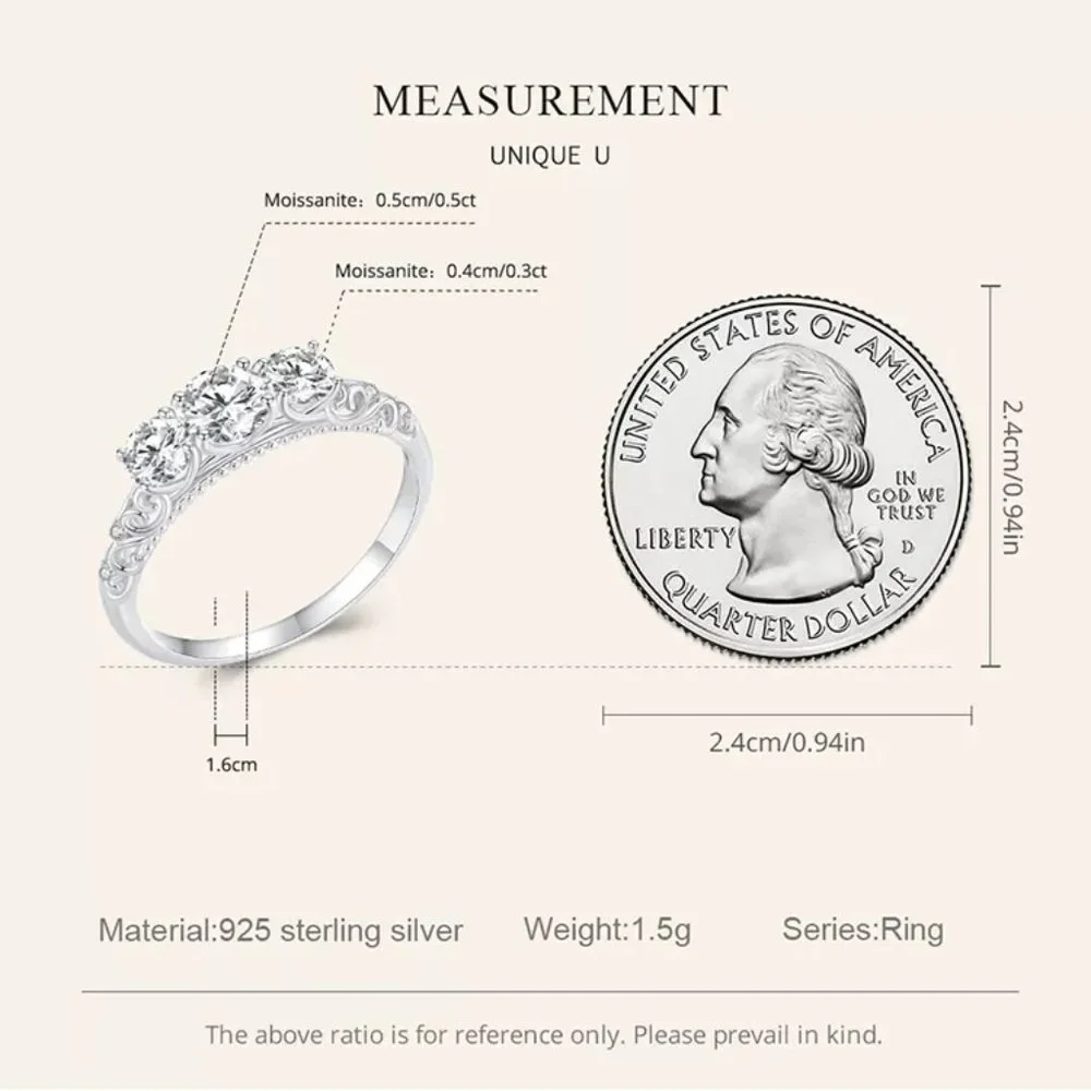 Stunning Petite 3 Stone GRA Certified 1.10Ctw Moissanite Diamond Ring - Picture 11 of 15